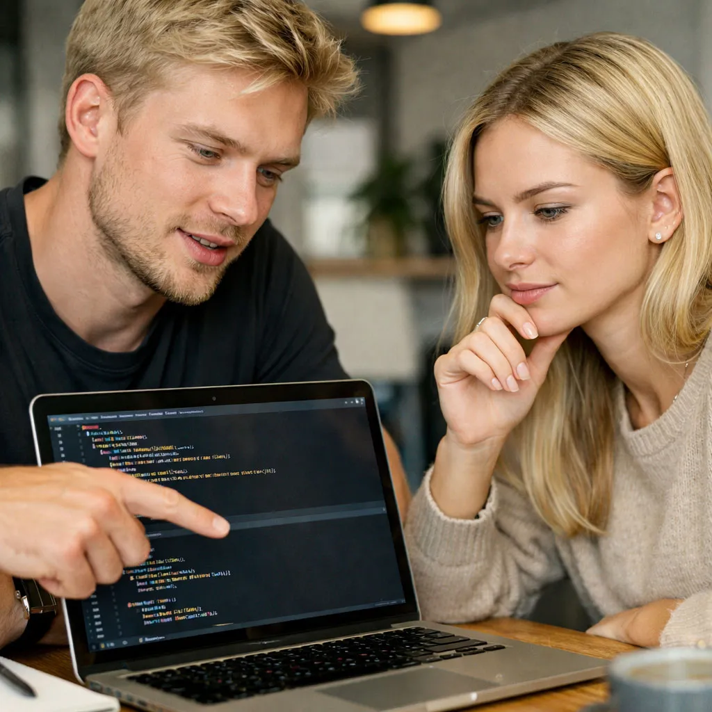 Парень и девушка изучают HTML и CSS за ноутбуком